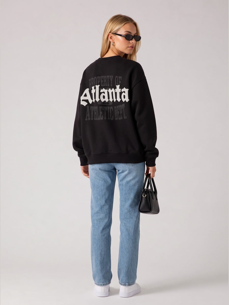 Atlanta Athletic Dept. Baskılı Kadın Oversize Sweat - Siyah - LARWEAR manken
