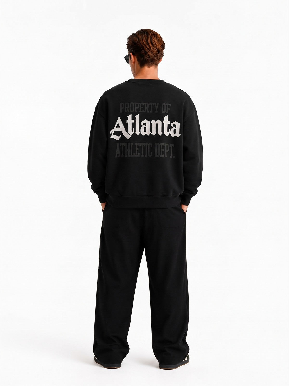Atlanta Athletic Dept. Baskılı Oversize Sweat - Siyah - LARWEAR