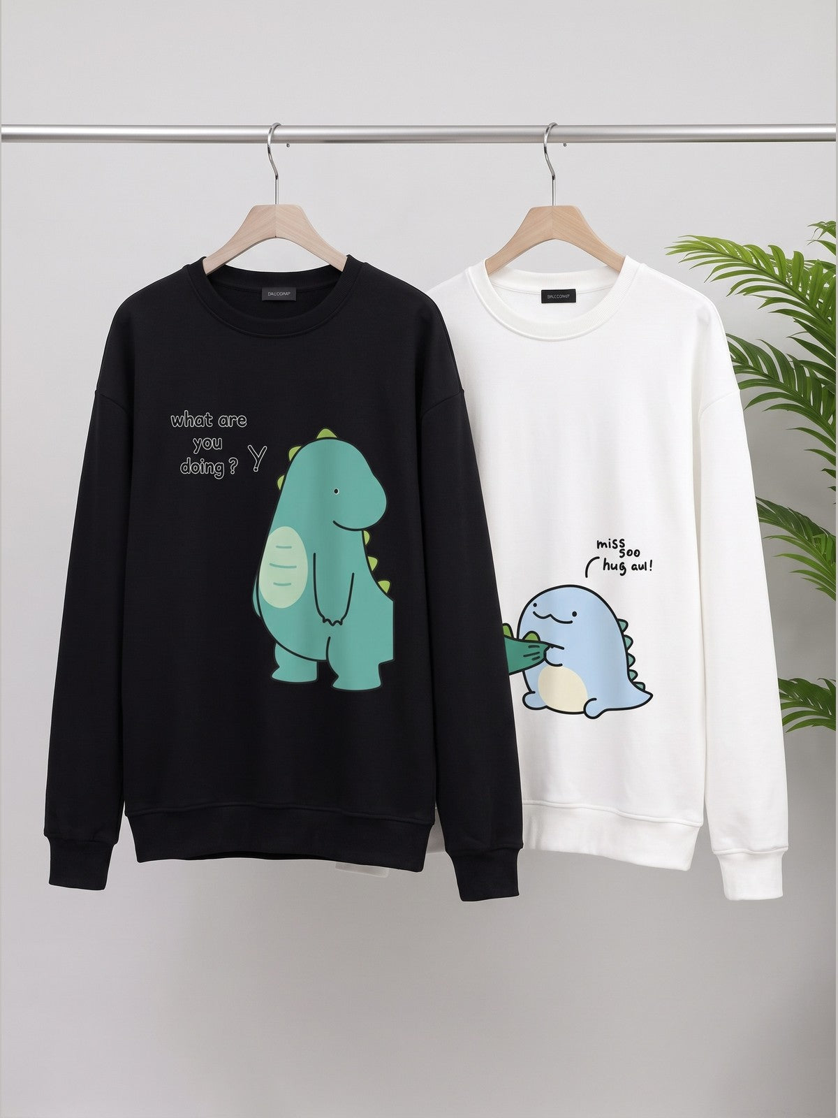 Cute Dinozor Baskılı Sevgili/Çift Sweat Seti - Siyah Beyaz - LARWEAR 2