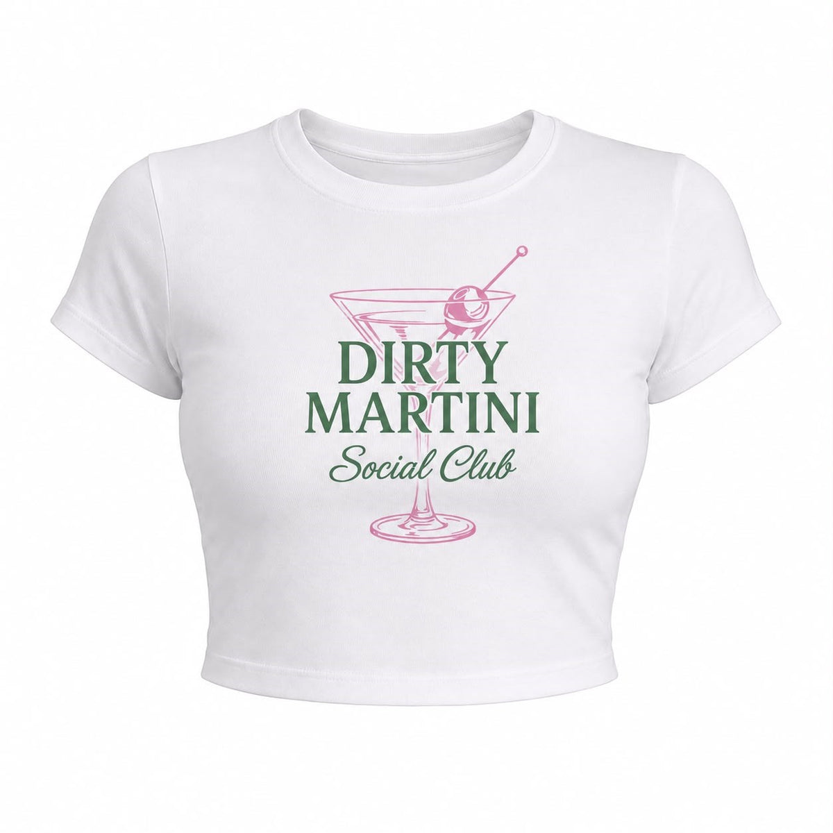 Dirty Martini Social Club Baskılı Crop Tişört - Beyaz