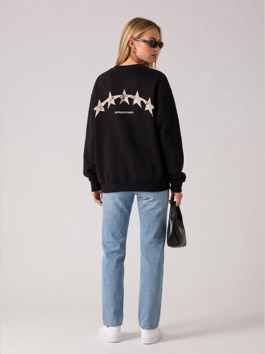 Five Star Yıldız Baskılı Kadın Oversize Sweat - Siyah - LARWEAR manken