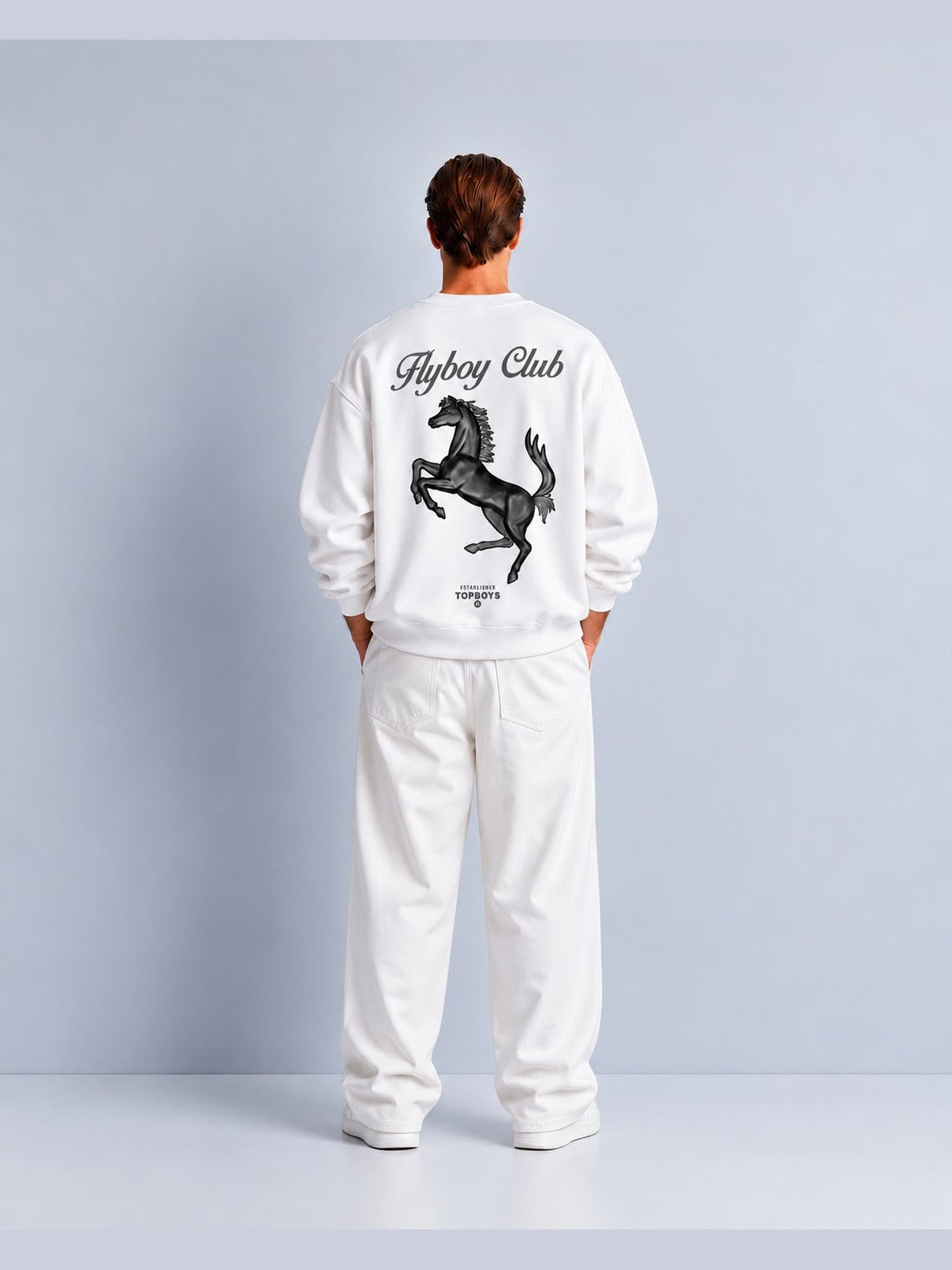 Flyboy Club At Figürlü Baskılı Oversize Sweat - Beyaz - LARWEAR