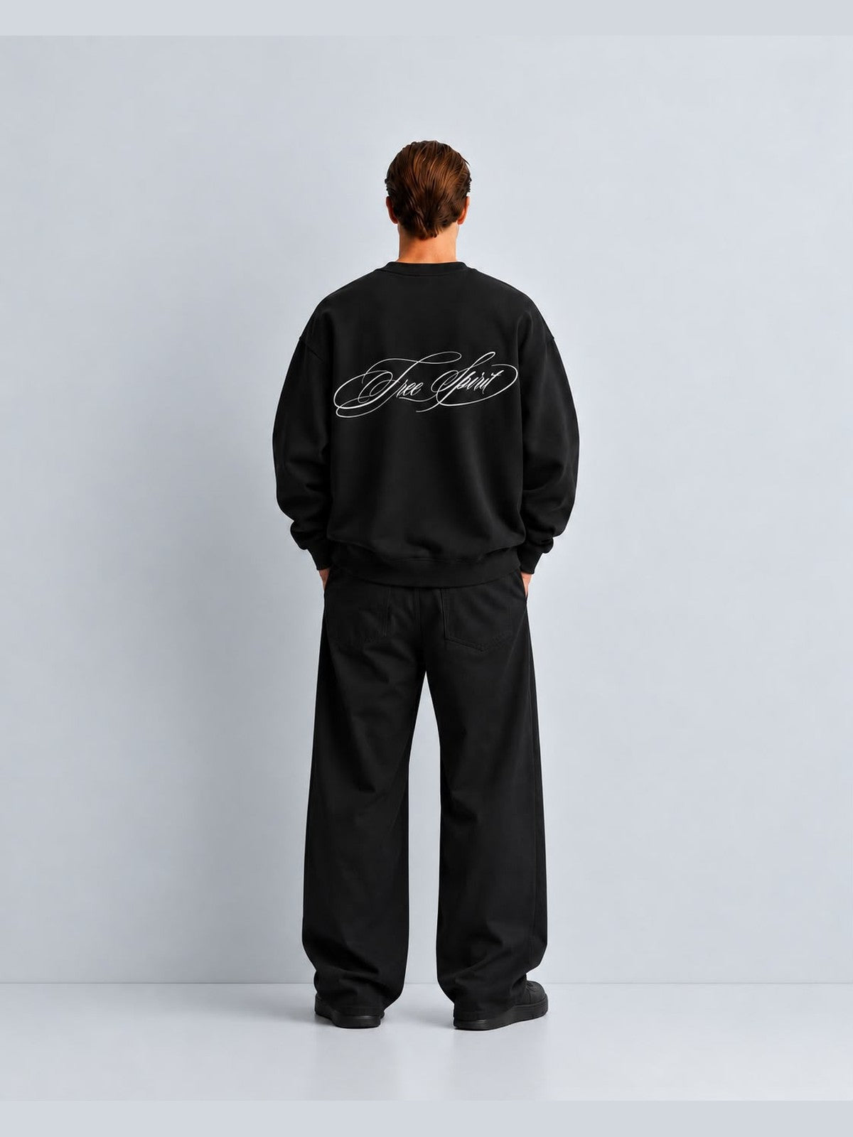 Free Spirit El Yazısı Baskılı Oversize Sweat - Siyah - LARWEAR