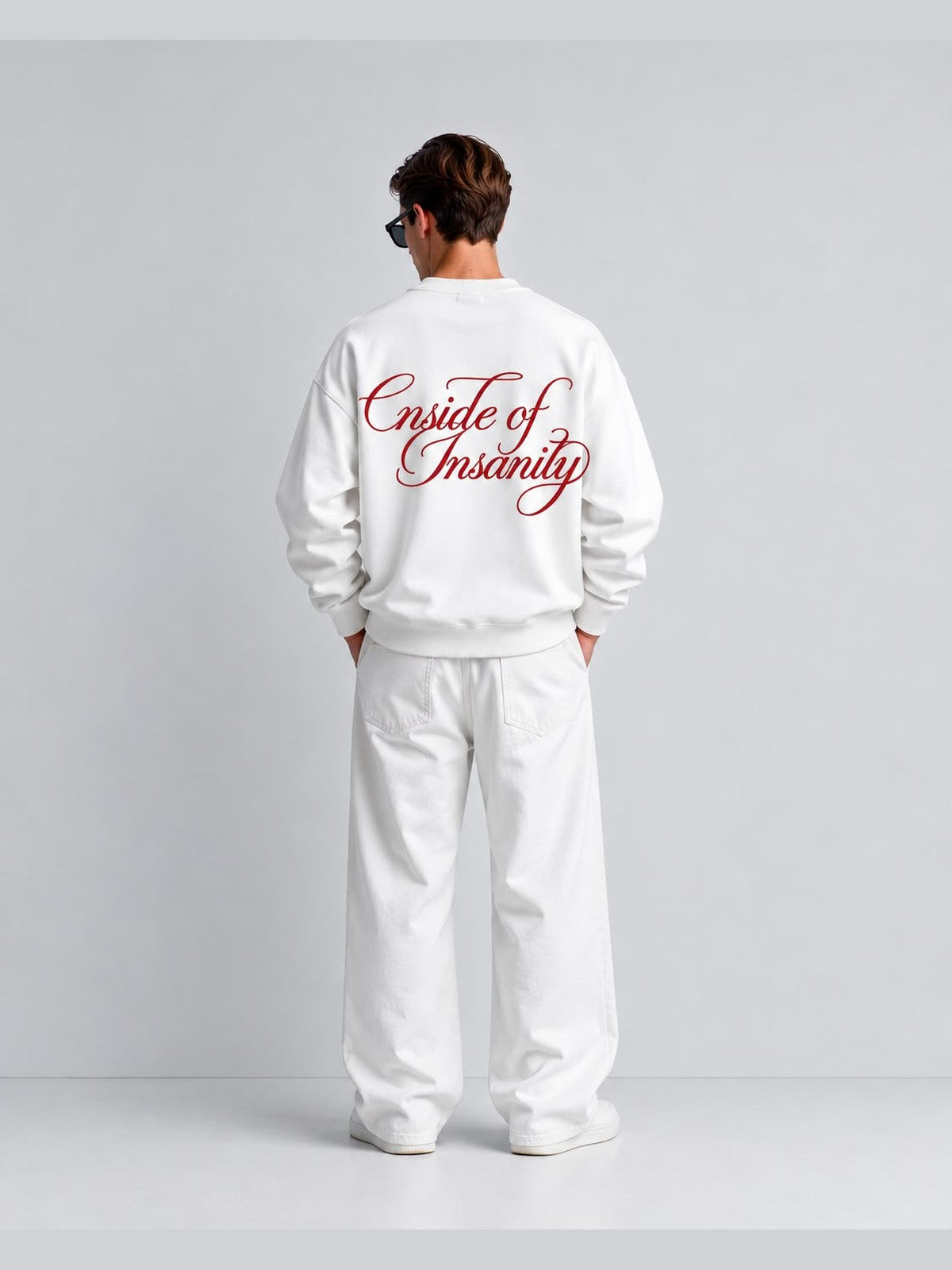 Inside of Insanity Slogan Baskılı Oversize Sweat - Beyaz - LARWEAR