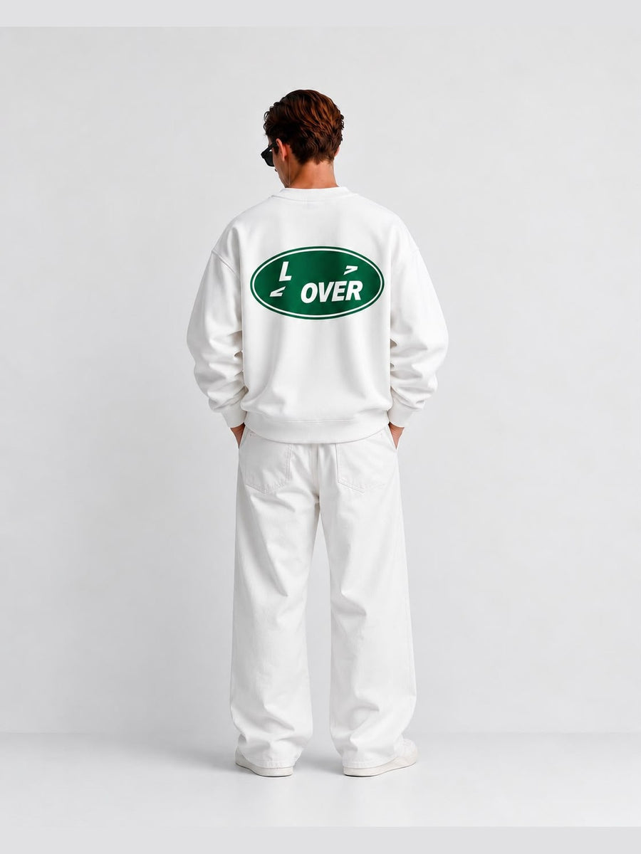 L-Over Oval Logo Baskılı Oversize Sweat - Beyaz - LARWEAR