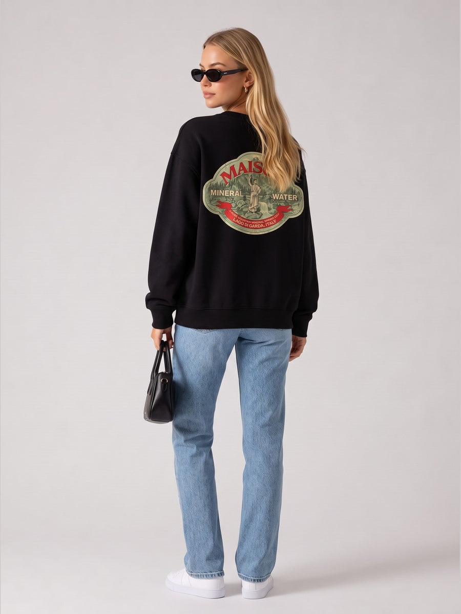 Maison Mineral Water Vintage Baskılı Kadın Oversize Sweat - Siyah - LARWEAR manken