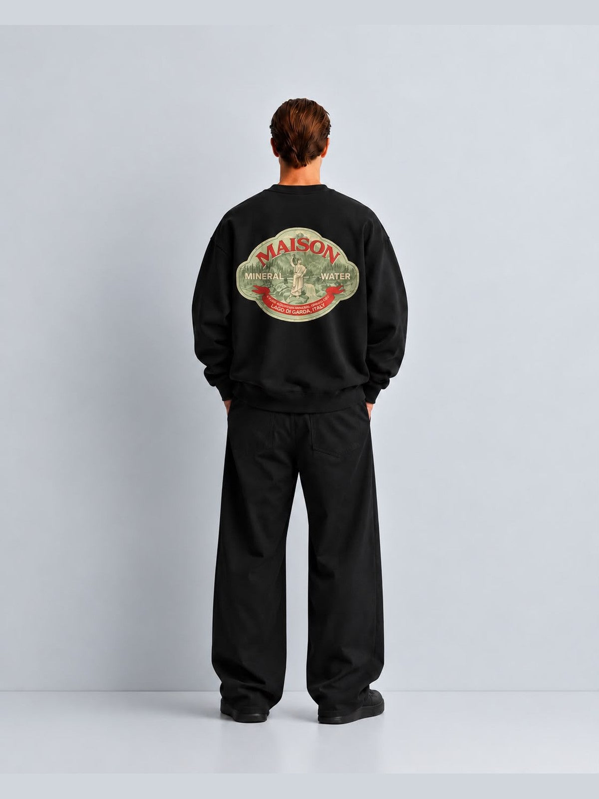 Maison Mineral Water Vintage Baskılı Oversize Sweat - Siyah - LARWEAR