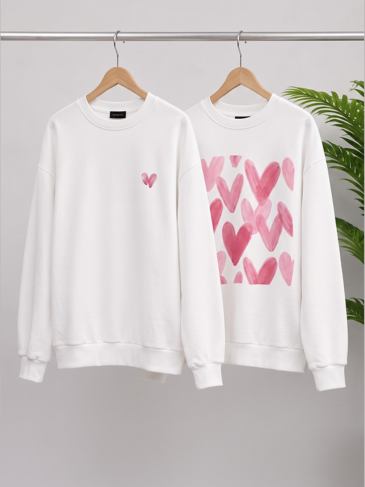 Pembe Kalp Baskılı Sevgili/Çift Sweat Seti - Beyaz - LARWEAR 2