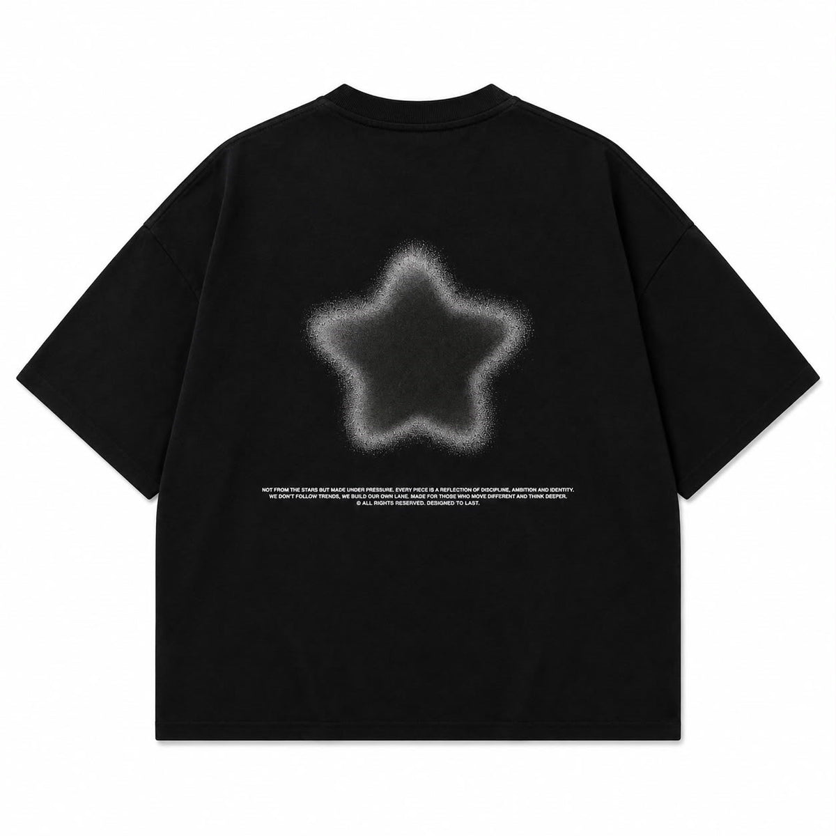 Star Baskılı Drop Shoulder Oversize Tişört - Siyah
