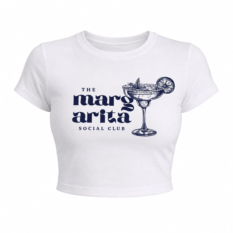The Margarita Social Club Baskılı Crop Tişört - Beyaz