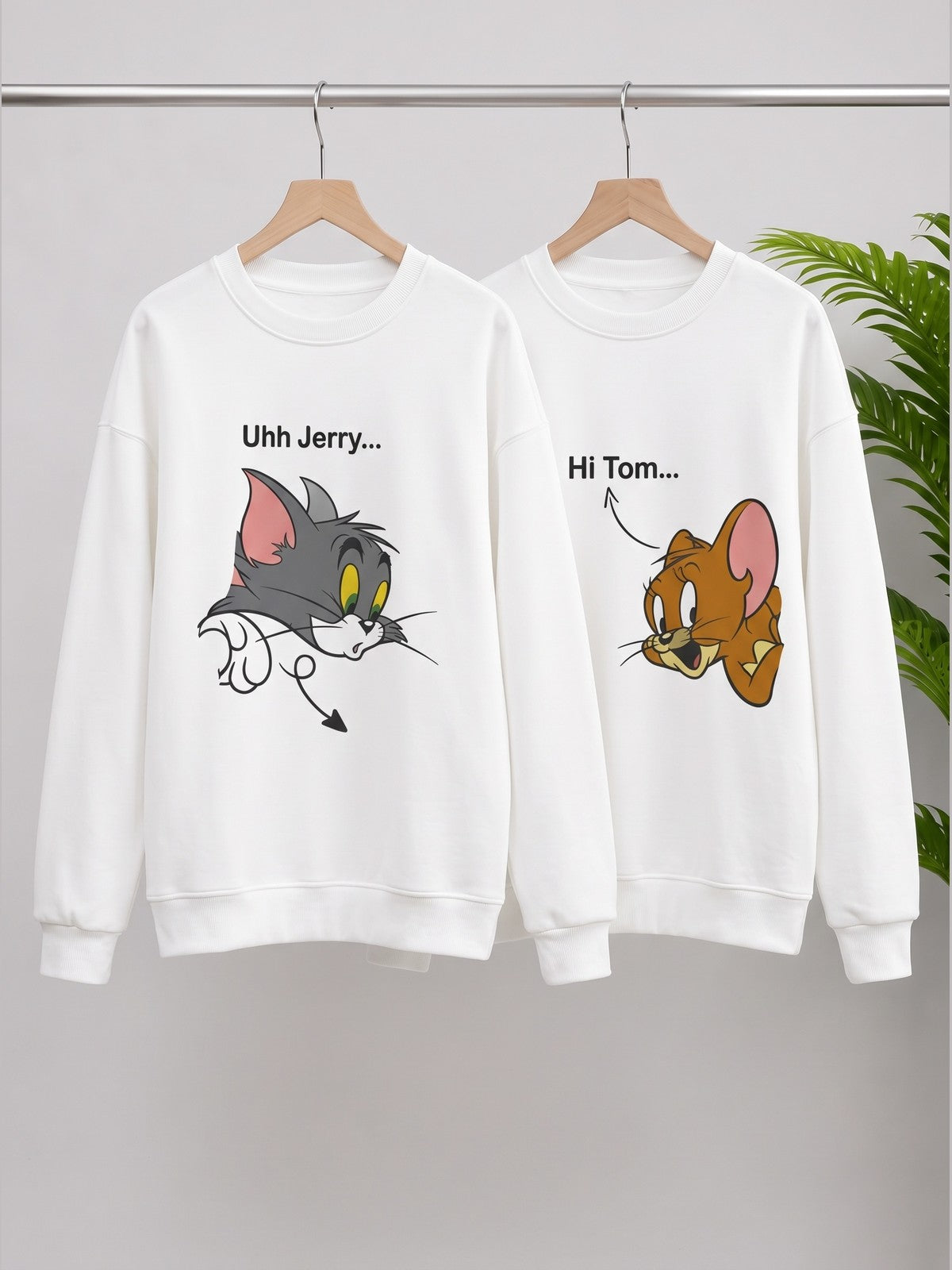 Uhh Jerry & Hi Tom Baskılı Sevgili/Arkadaş Sweat Seti - Beyaz - LARWEAR 2